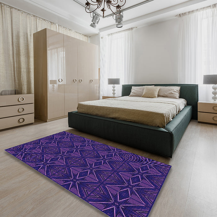 Round Machine Washable Transitional Denim Dark Blue Rug in a Office, wshpat2873pur