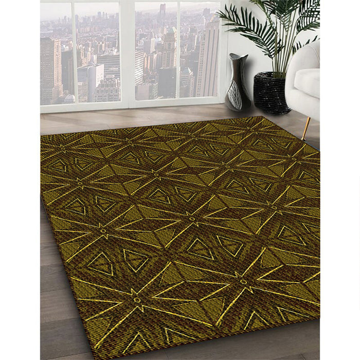 Patterned Dark Bronze Brown Rug in Family Room, pat2873yw