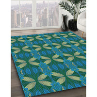 Patterned Medium Teal Green Rug, pat2874lblu