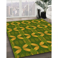 Patterned Dark Yellow Green Rug, pat2874yw