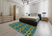 Patterned Green Novelty Rug in a Bedroom, pat2874