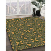 Patterned Army Green Rug, pat2875brn