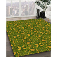 Patterned Dark Yellow Green Rug, pat2875yw