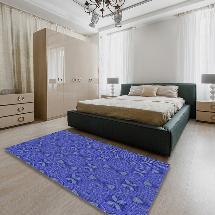 Patterned Blue Orchid Blue Rug in a Bedroom, pat2876blu
