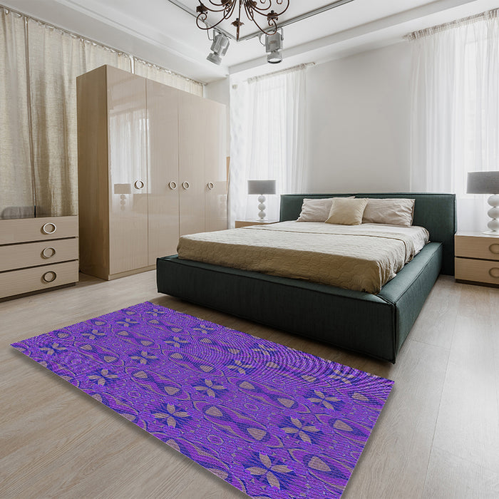 Patterned Blue Violet Purple Rug in a Bedroom, pat2876pur