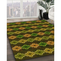 Patterned Dark Yellow Green Rug, pat2877yw