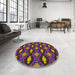 Round Machine Washable Transitional Brown Rug in a Office, wshpat2878