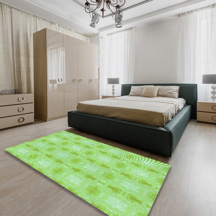 Patterned Green Rug in a Bedroom, pat2879grn