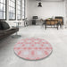 Round Machine Washable Transitional Pig Pink Rug in a Office, wshpat2879