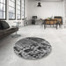 Round Machine Washable Transitional Charcoal Black Rug in a Office, wshpat287