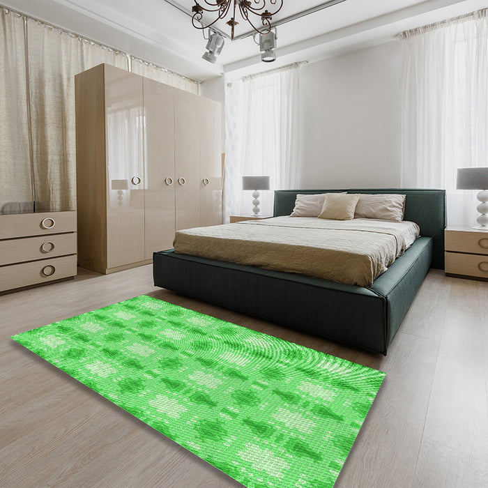 Round Machine Washable Transitional Neon Green Rug in a Office, wshpat2880grn