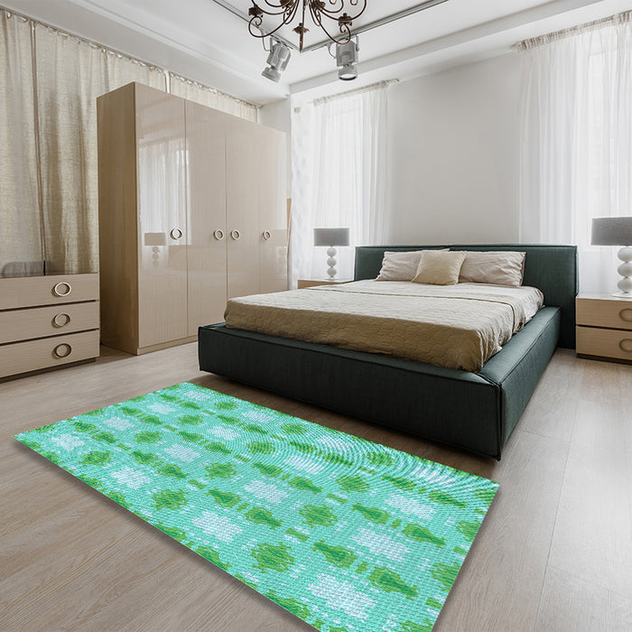 Round Machine Washable Transitional Turquoise Green Rug in a Office, wshpat2880lblu
