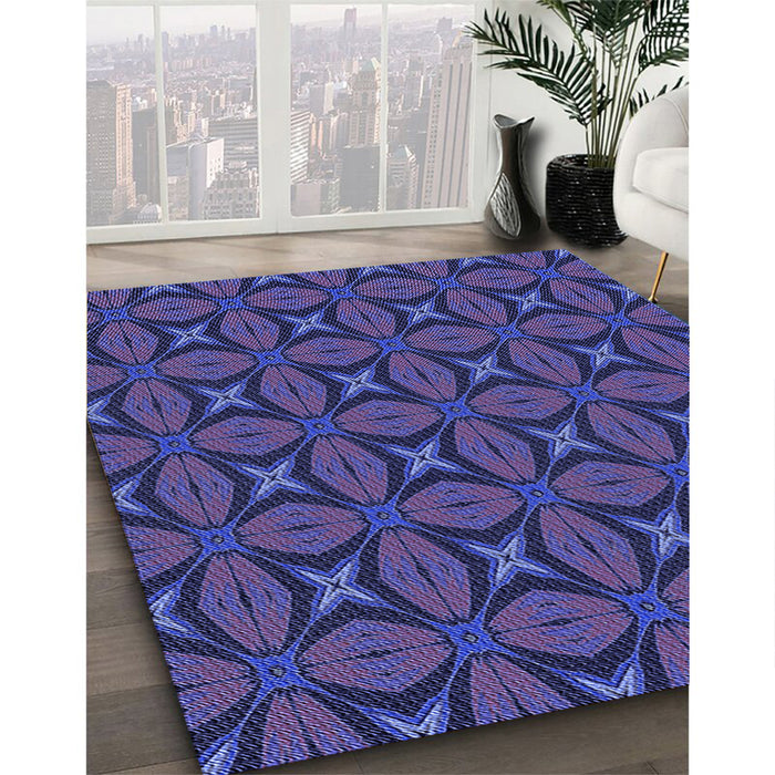 Patterned Blue Rug in Family Room, pat2881blu