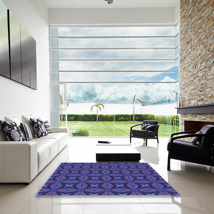 Square Patterned Blue Rug in a Living Room, pat2881blu