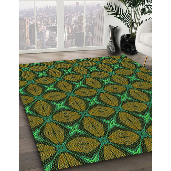 Patterned Olive Green Rug in Family Room, pat2881grn