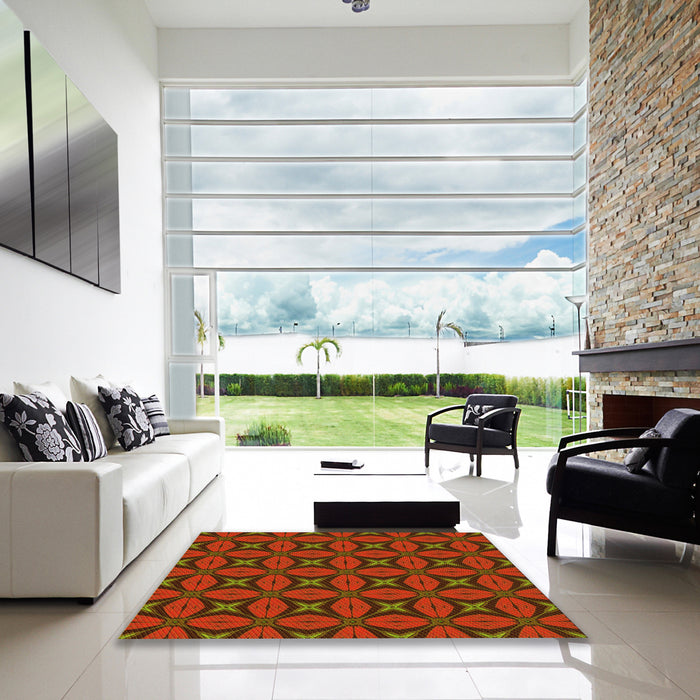 Square Patterned Mahogany Brown Rug in a Living Room, pat2881yw