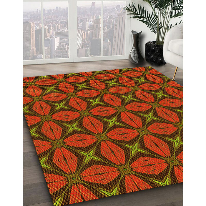 Patterned Mahogany Brown Rug in Family Room, pat2881yw