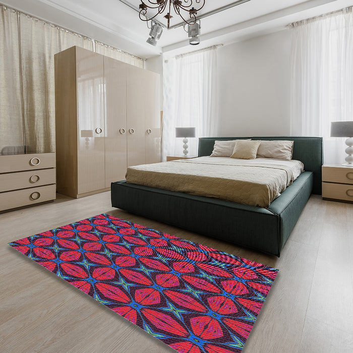 Patterned French Lilac Purple Modern Rug in a Bedroom, pat2881