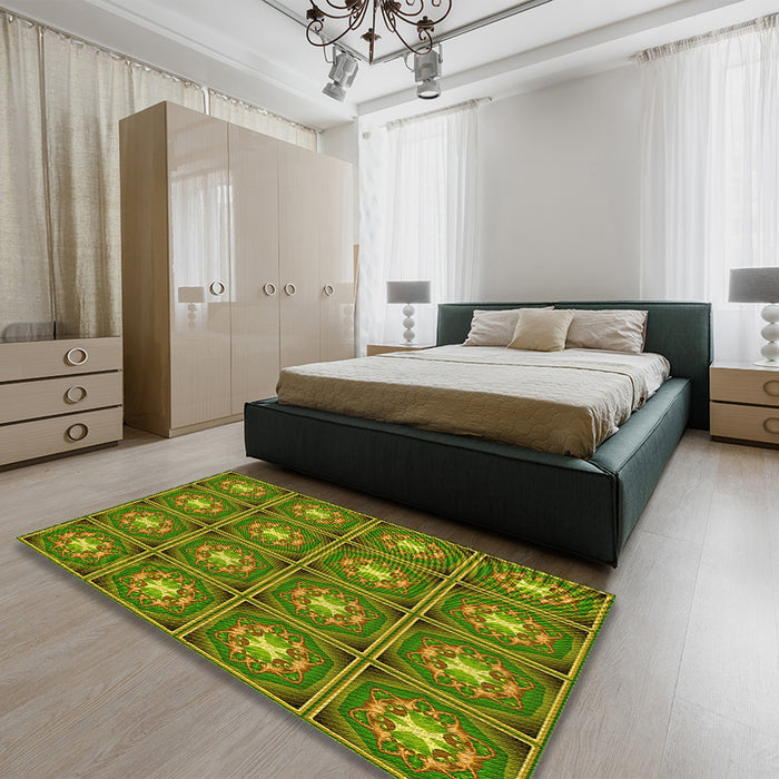Round Machine Washable Transitional Pistachio Green Rug in a Office, wshpat2883yw