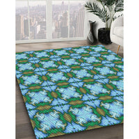 Patterned Turquoise Green Rug, pat2884lblu