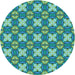 Square Patterned Turquoise Green Rug, pat2886lblu