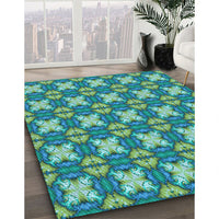 Patterned Turquoise Green Rug, pat2886lblu