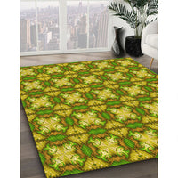 Patterned Dark Yellow Green Rug, pat2886yw