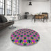 Round Machine Washable Transitional Green Rug in a Office, wshpat2887