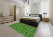 Patterned Green Rug in a Bedroom, pat2888grn