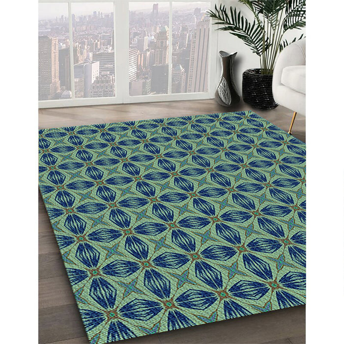 Patterned Emerald Green Rug in Family Room, pat2888lblu