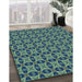 Machine Washable Transitional Emerald Green Rug in a Family Room, wshpat2888lblu