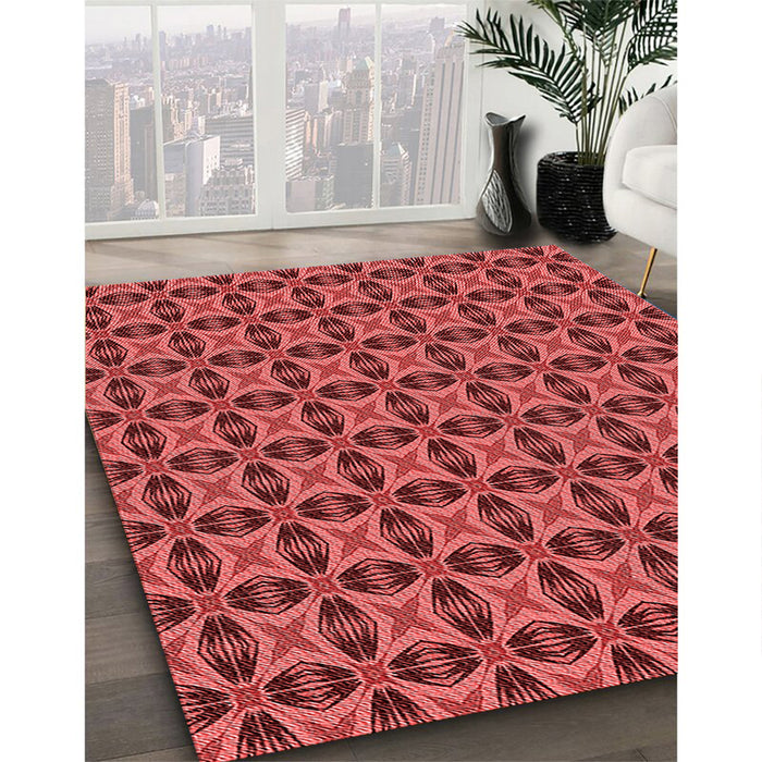 Patterned Red Rug in Family Room, pat2888rd