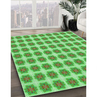 Patterned Dark Lime Green Rug, pat2889grn