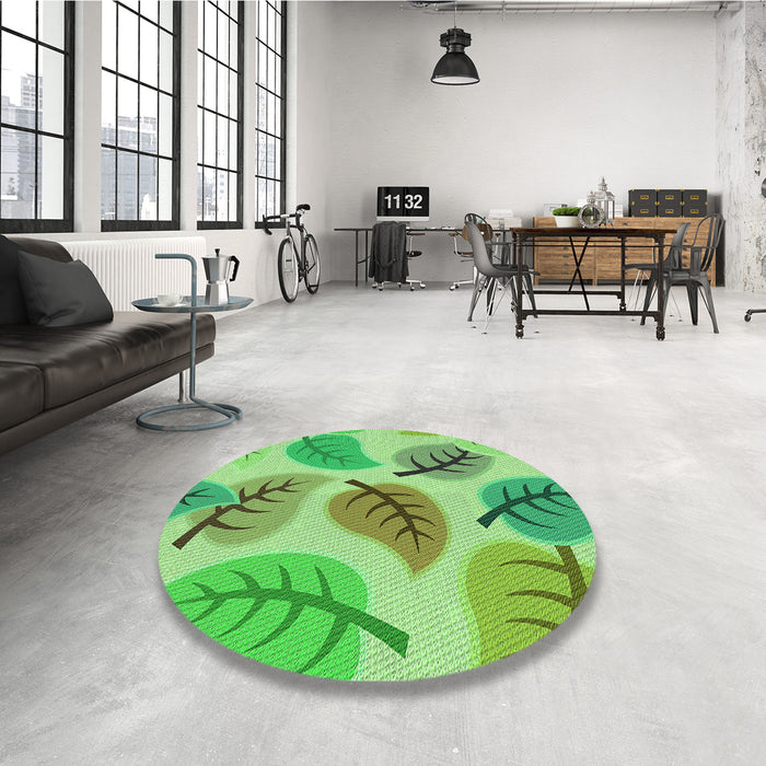 Round Patterned Emerald Green Rug in a Office, pat289grn
