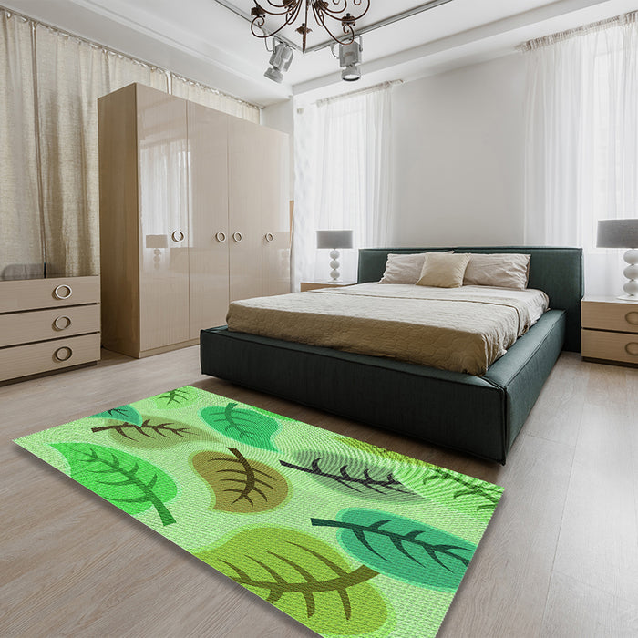 Round Machine Washable Transitional Emerald Green Rug in a Office, wshpat289grn