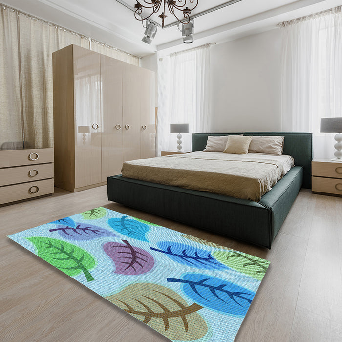 Patterned Silk Blue Rug in a Bedroom, pat289lblu