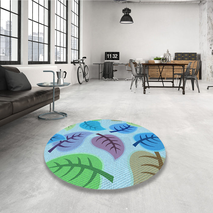 Round Patterned Silk Blue Rug in a Office, pat289lblu