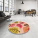 Round Patterned Yellow Orange Rug in a Office, pat289org