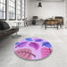 Round Patterned Bright Lilac Purple Rug in a Office, pat289pur