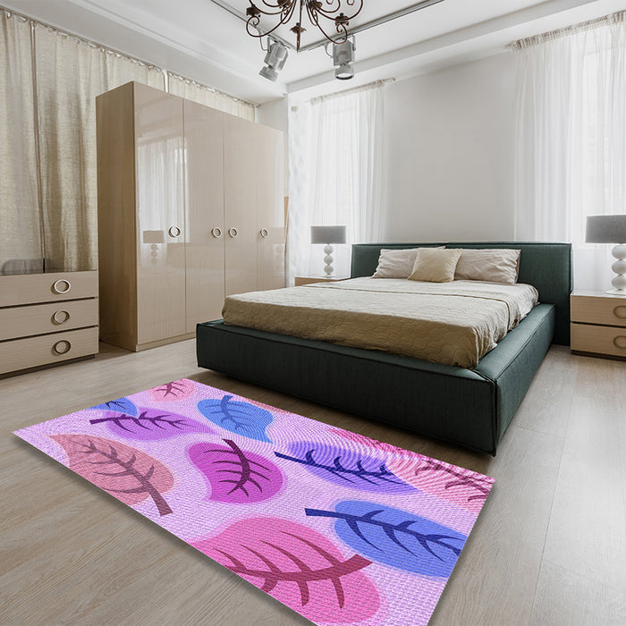 Patterned Bright Lilac Purple Rug in a Bedroom, pat289pur