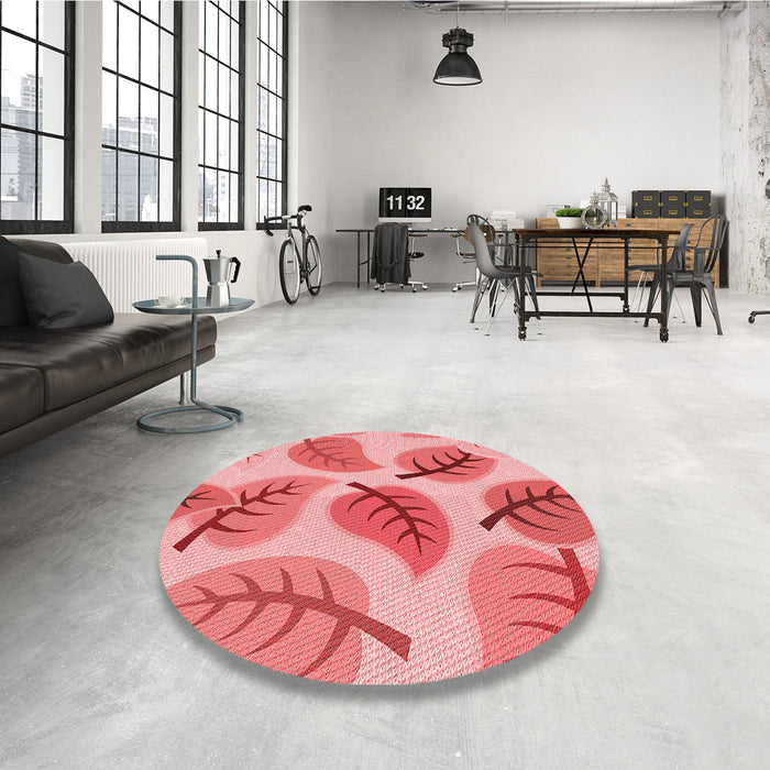 Round Patterned Pastel Pink Rug in a Office, pat289rd