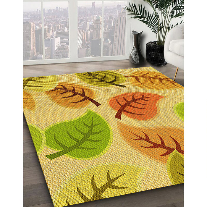Patterned Yellow Rug in Family Room, pat289yw
