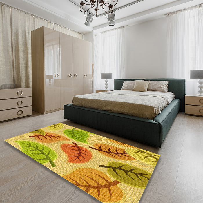 Patterned Yellow Rug in a Bedroom, pat289yw