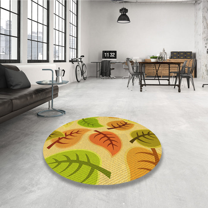 Round Patterned Yellow Rug in a Office, pat289yw