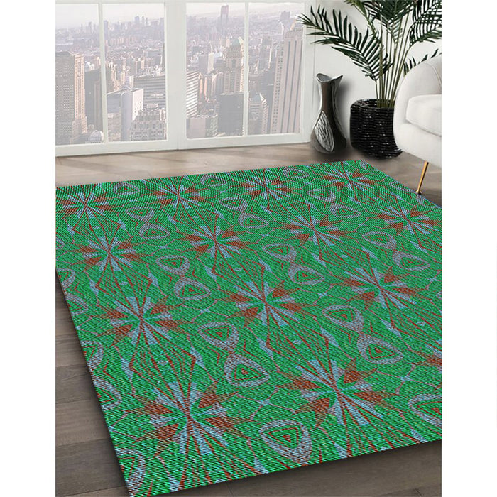 Patterned Jade Green Rug in Family Room, pat2890lblu
