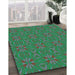 Machine Washable Transitional Jade Green Rug in a Family Room, wshpat2890lblu