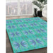 Machine Washable Transitional Bright Turquoise Blue Rug in a Family Room, wshpat2891lblu