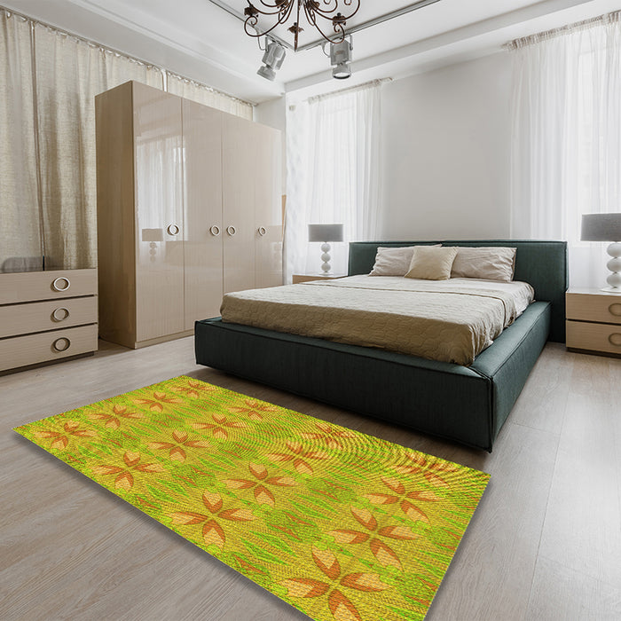 Round Machine Washable Transitional Dark Golden Brown Rug in a Office, wshpat2891yw