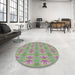 Round Machine Washable Transitional Mauve Taupe Purple Rug in a Office, wshpat2891