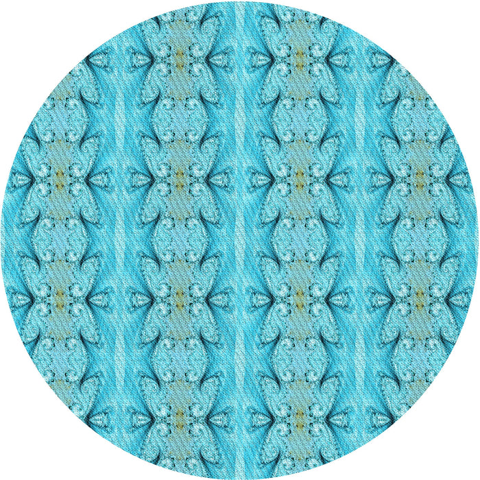 Square Patterned Dark Turquoise Green Rug, pat2893lblu